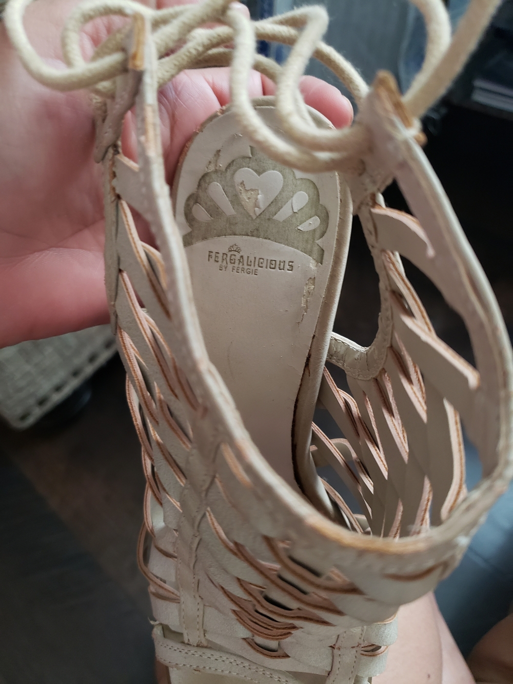 Beige Lace-Up Woven Gladiator Heels - Women's Sandals - Picture 7 of 9